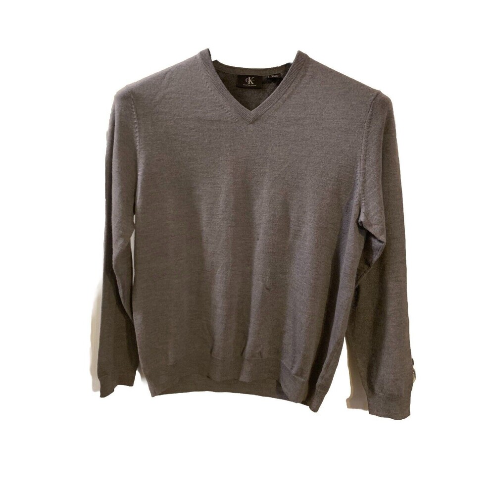 Calvin Klein Men's Extra Fine Merino Wool V-neck Long Sleeve Sweater Gray Sz XL